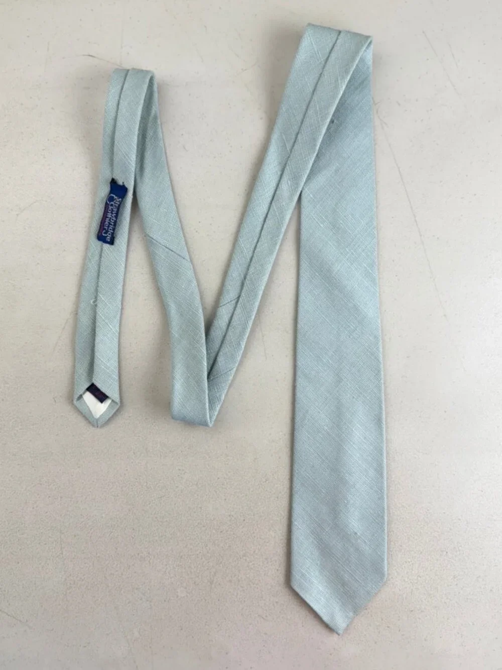 Vintage Mint Green Irish Linen Mens Tie 1960s Woven Necktie Made in USA